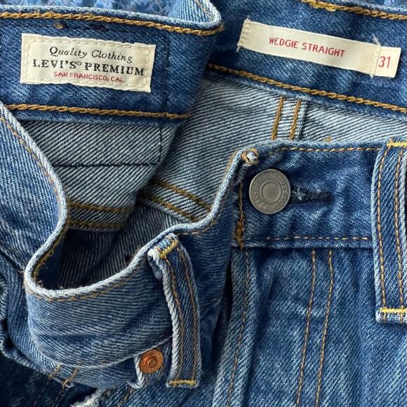 Levis Wedgie Straight Jeans 31 High Rise Button Fly Raw Hem Rigid Premium Denim - Picture 9 of 10